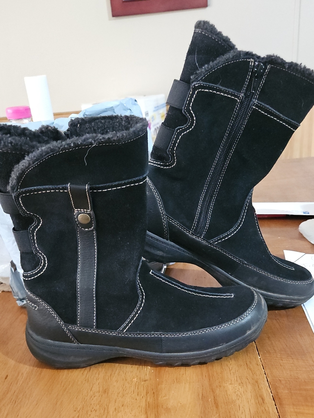 Clarks Black Suede Faux-Fur Winter Boots